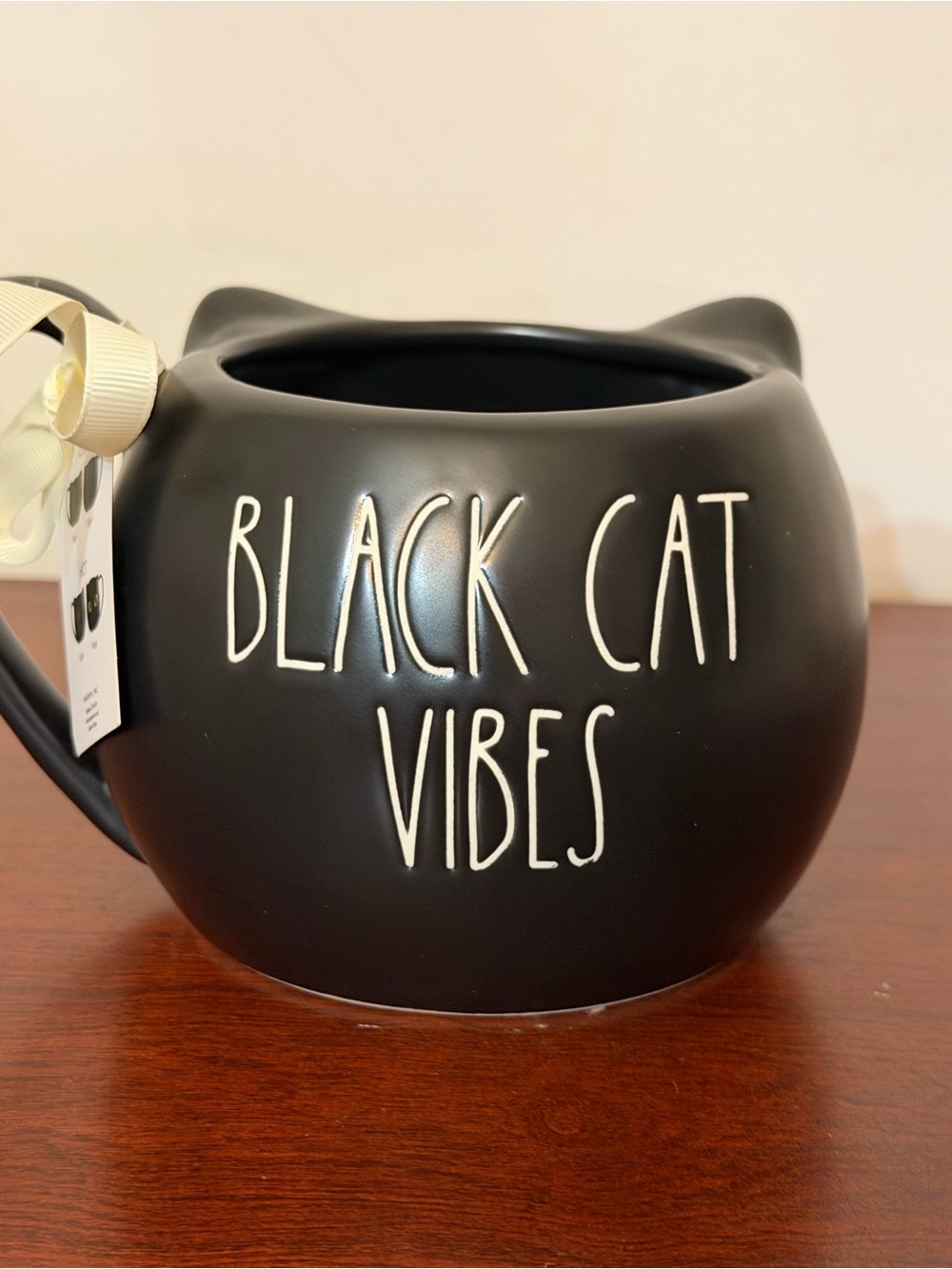 Rae Dunn Black Cat Face Halloween Mug Double Sided Color Changing NEW